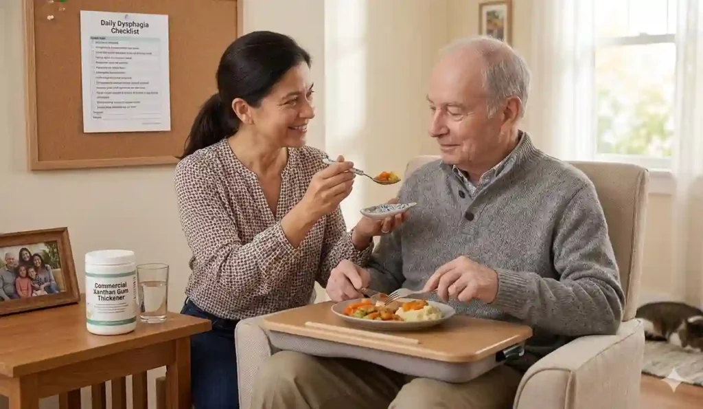Aspiration Pneumonia in Seniors: a caregiver is feeding a senior