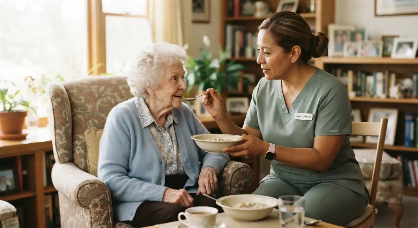 a caregiver is feeding an older adult in San Diego County